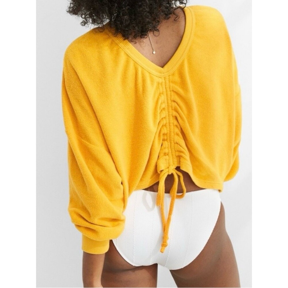 Aerie Yellow Terry Cloth Cinched Reversible Pullover Sweater Women’s Size Small